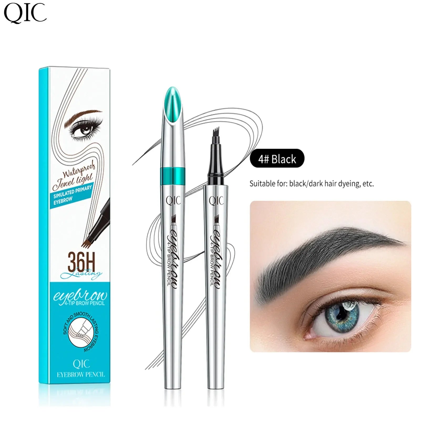 Eyebrow Pen 4 Forks Tip Eyebrow Tattoo Pencil Long Lasting Quick Drying Ultra-fine Sweat-Proof Dark Brown Makeup