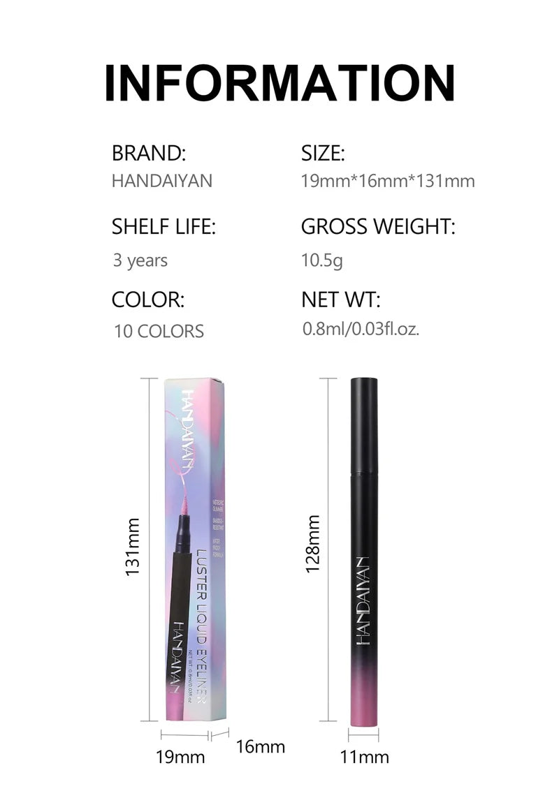 Glitter Liquid Eyeliner Pencil Waterproof Purple Pink Blue Eye Liner Pen Long Lasting Quickily Drying Eyes Makeup Cosmetics