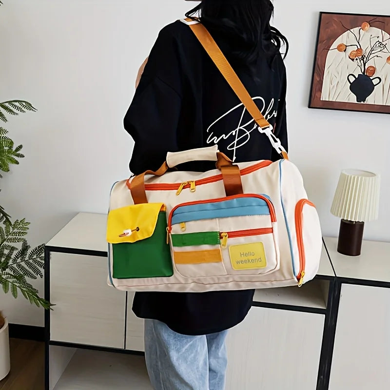 Large Capacity Oxford Fabric Gym Duffel Bag with Shoe Compartment & Adjustable Shoulder Straps, Multi-Pocket Travel Bag