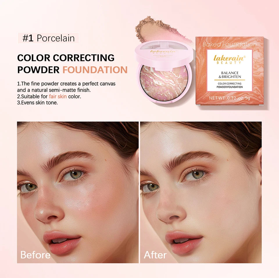 NEW YORK Baked Brighten Color Correcting Powder Foundation Fair Buildable Light to Medium Coverage Demi-Matte Natural Finish
