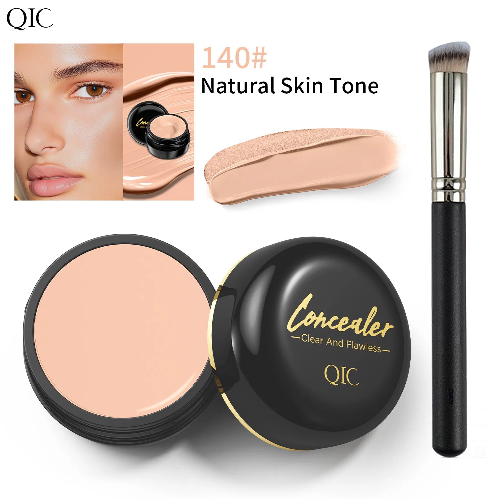 Waterproof & Sweatproof Concealer with Brush - Tattoo coverage, Long-Lasting Foundation, Natural,Full coverage, All Skin Types
