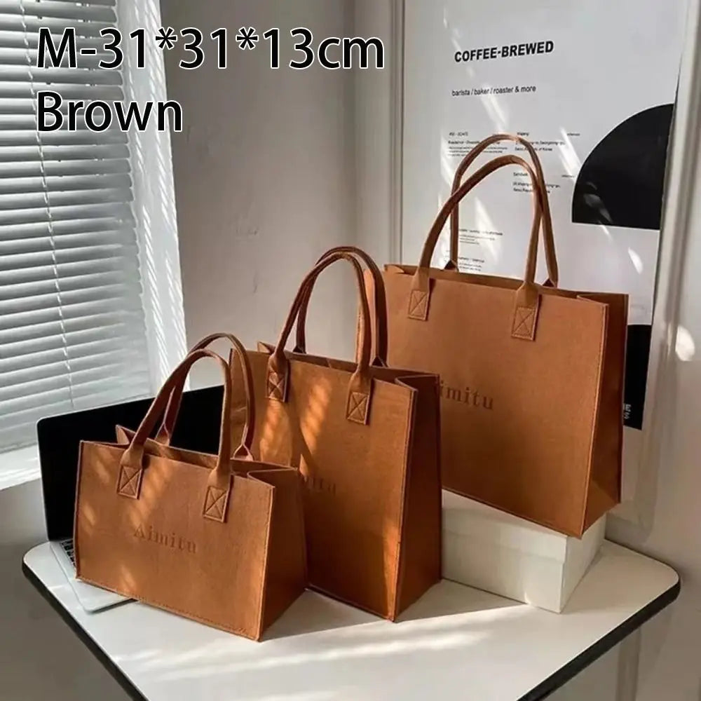 S/M/L Women Korean Simple Felt Shoulder Bag Fashion Solid Color Messenger Bag Handbag Large Capacity Travel Casual Crossbody Bag