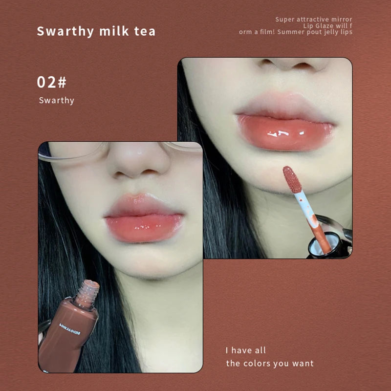 6 Colors Jelly Mirror Water Lip Gloss Transparent Glass Lip Glaze Waterproof Liquid Lipstick Nude Brown Clear Lip Tint Makeup