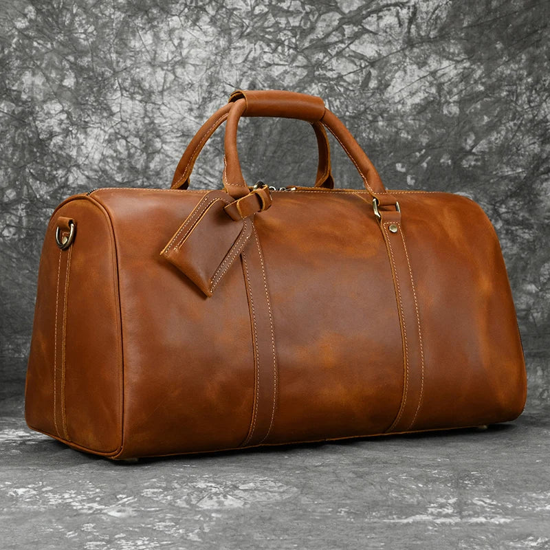 Fashionable Style Men's Leather Travel Handbags Real Cowhide Leather Duffle Bags For Man Male Weekend Bags With Shoe Pocket