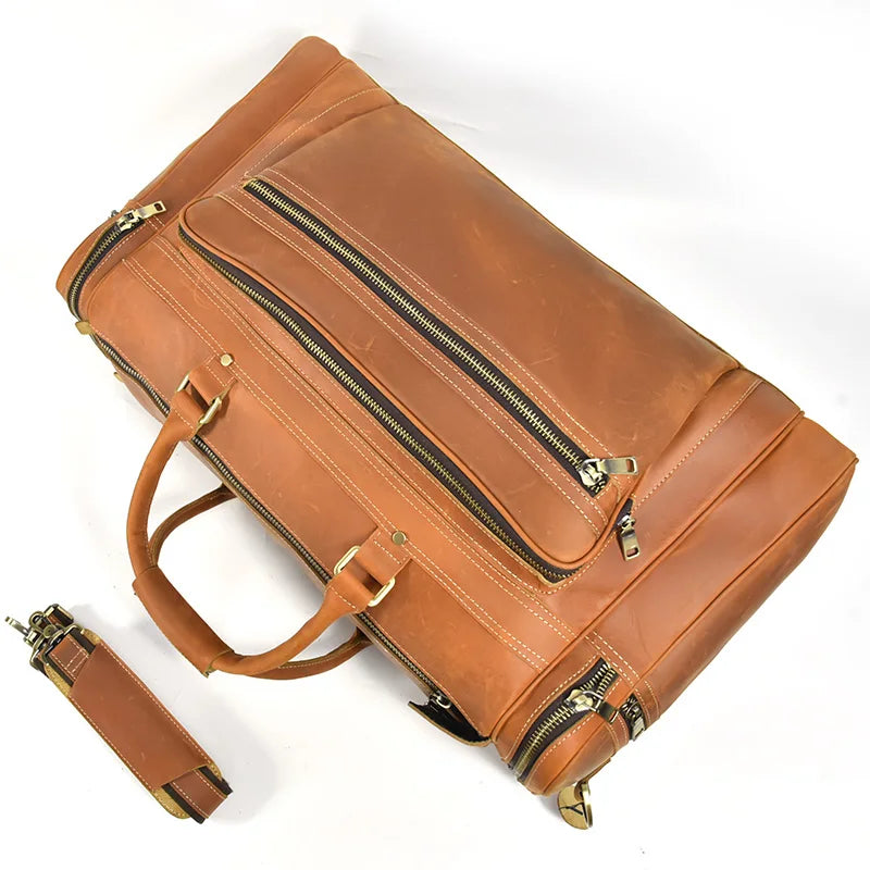 Luufan Crazy Horse Leather Men's Travel Bag Big Travel Duffel Durable Cowhide Weekend Bag Man Genuine Leather Luggage Tote Bag