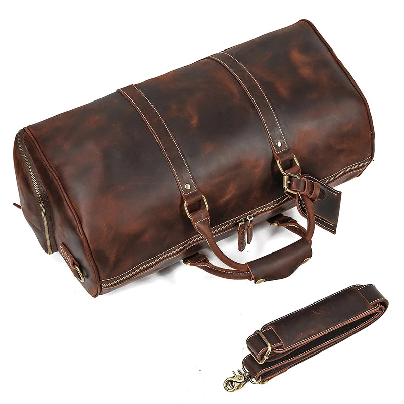 Fashionable Style Men's Leather Travel Handbags Real Cowhide Leather Duffle Bags For Man Male Weekend Bags With Shoe Pocket