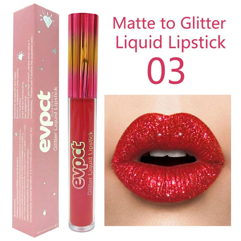 15 Color Glitter Liquid Lipsticks Shimmer Shiny Lipgloss Pearlescent Lip Tint Waterproof Long Lasting Matte Diamond Lips Glaze