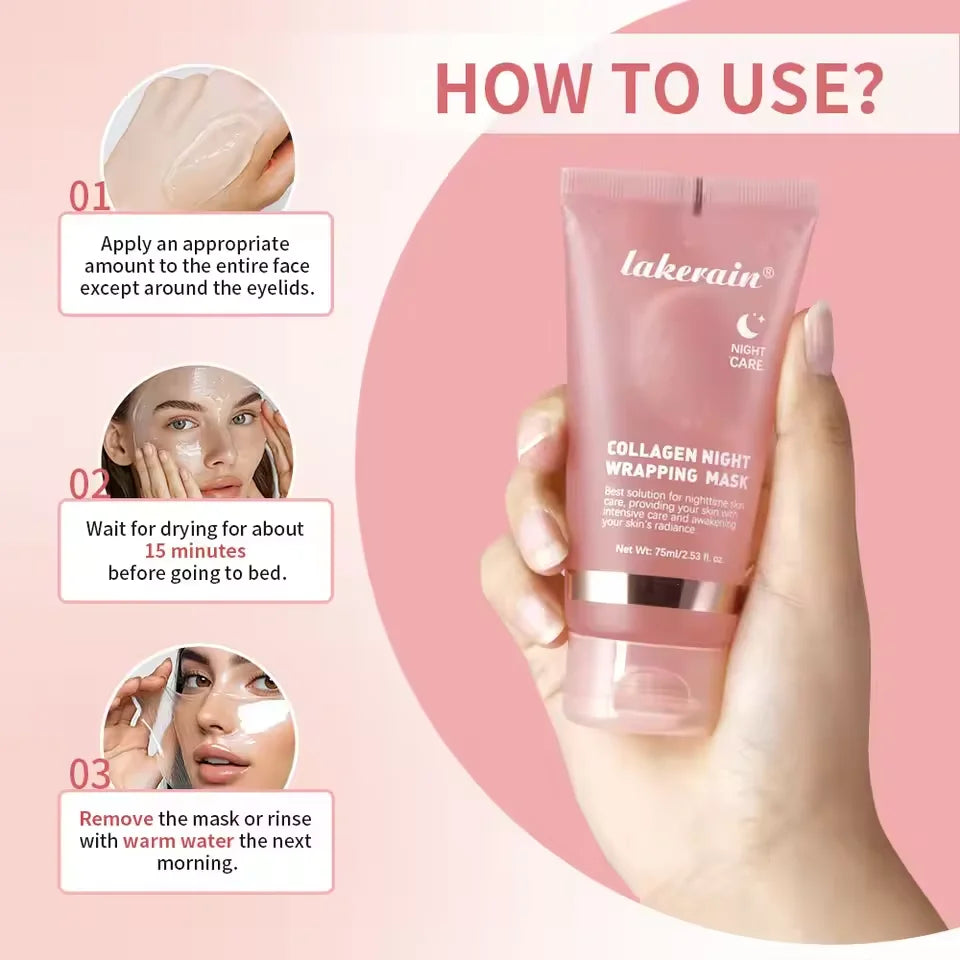 Collagen Wrapped Night Mask,Moisturizing Firming,Deeply Hydrates Reduces Skin Texture,Night Care Mask Ideal for Use Before Bed
