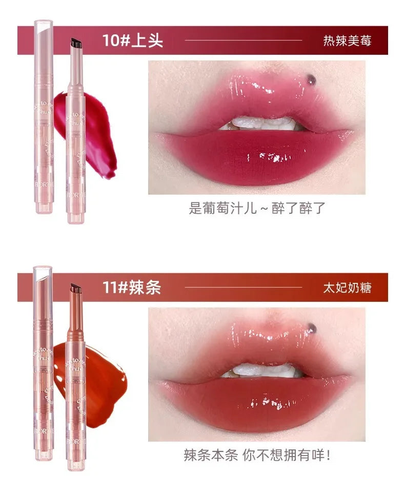 FLORTTE Solid Lip Gloss Water Light Glitter Clear Lipstick Pink Mirror Lip Glaze Jelly Moisturizing Lip Tint Cosmetics Makeup