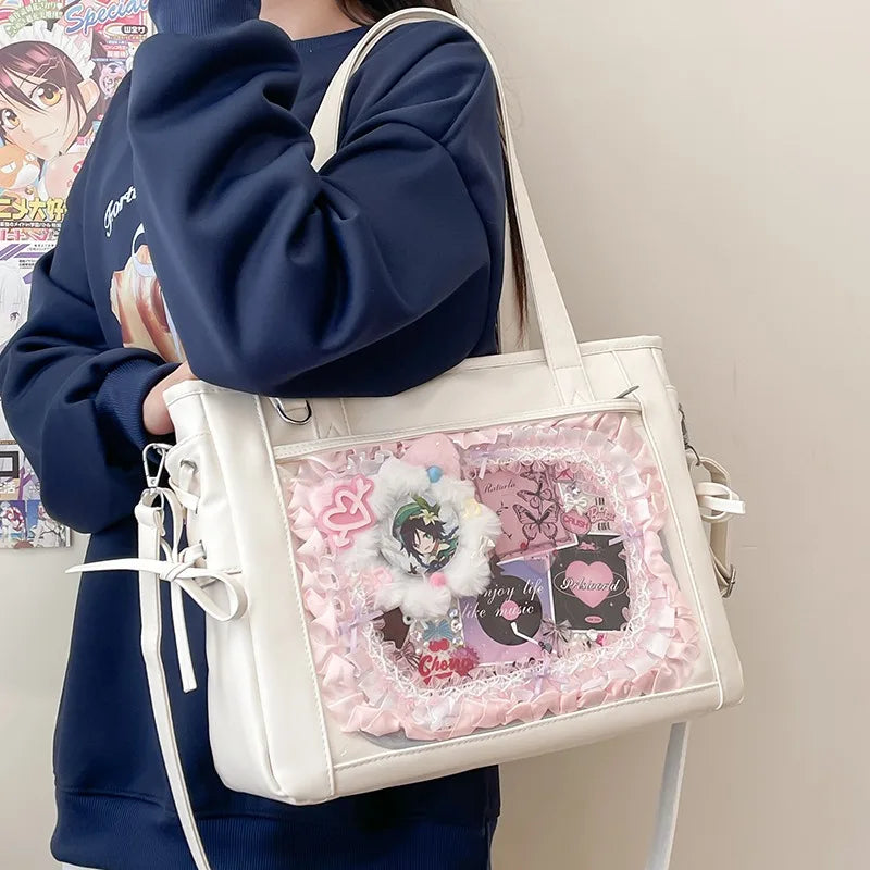Womens Shoulder Bag Leather Sweet Lolita Jk Elegant Cute Casual Ita Bag Japanese Style Transparent Fashion Handbag