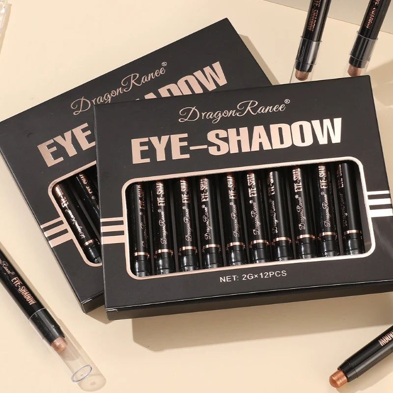 12-color Double Tip Eyeshadow Pen Set Metallic High Gloss Smudger Brighten Eye Makeup Pencil Shining Brown Eye Shadow Cosmetics