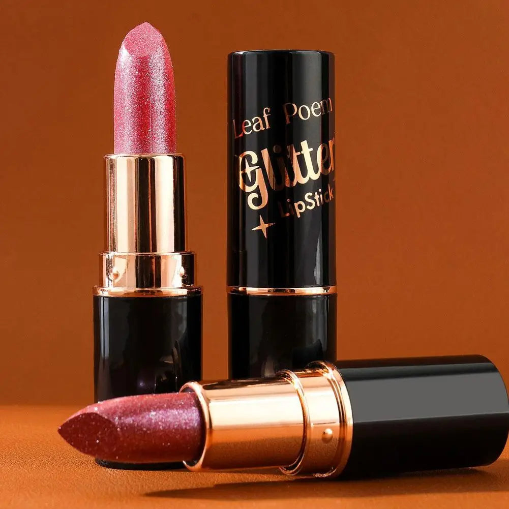 6 Colors Glitter Lipstick Waterproof Lasting Diamond Pearlescent Metallic Lipstick Women Lips Makeup Cosmetic