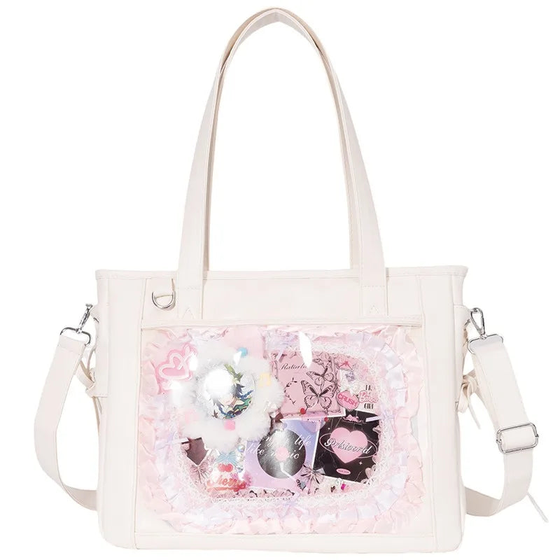 Womens Shoulder Bag Leather Sweet Lolita Jk Elegant Cute Casual Ita Bag Japanese Style Transparent Fashion Handbag