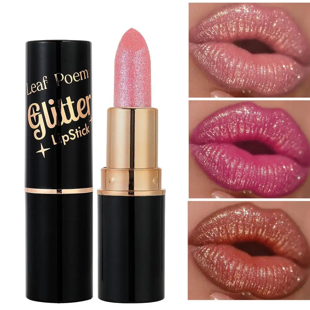 6 Colors Glitter Lipstick Waterproof Lasting Diamond Pearlescent Metallic Lipstick Women Lips Makeup Cosmetic