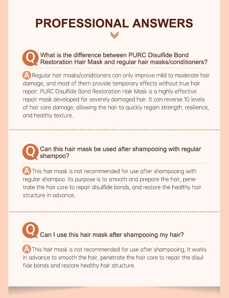 PURC Disulfide Bond Hair Mask Smoothing Strengthens Weak Hair Keratin Repair Damaged Frizz for All Hair Types Hair Care Products