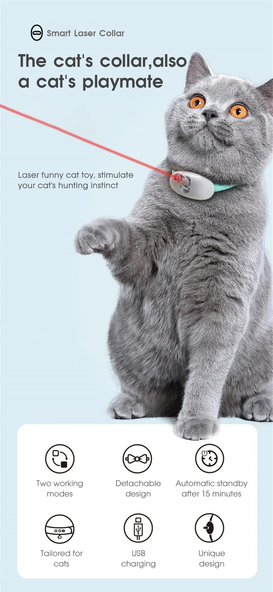 Automatic Cat Toy Smart Laser Teasing Cat Collar Electric USB Charging Kitten Amusing Toys Interactive Training Pet Items 2023