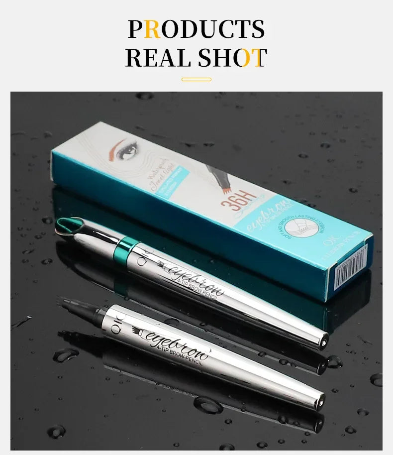 Eyebrow Pen 4 Forks Tip Eyebrow Tattoo Pencil Long Lasting Quick Drying Ultra-fine Sweat-Proof Dark Brown Makeup