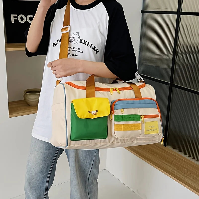 Large Capacity Oxford Fabric Gym Duffel Bag with Shoe Compartment & Adjustable Shoulder Straps, Multi-Pocket Travel Bag