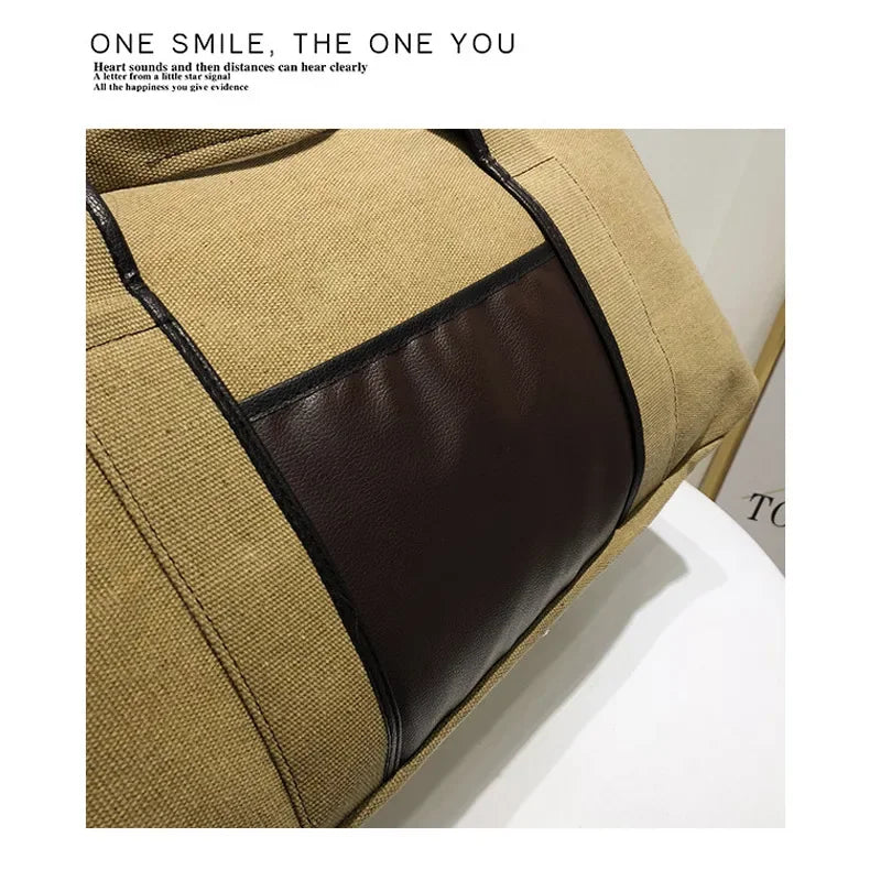 Canvas Simple Travel Luggage Handbags Solid Durable Duffel Shoulder Bags Crossbody Weekend Carry Organizer for Men Women