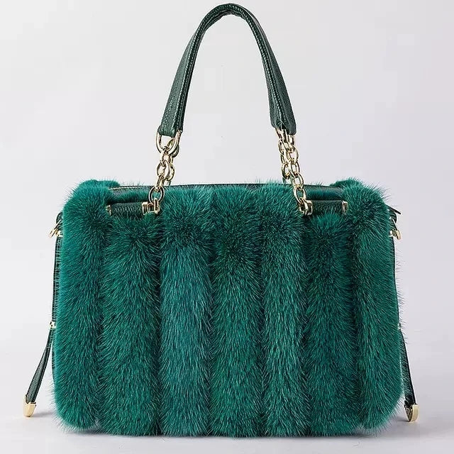 2021 New Mink Fur Bag Women Luxury Handbags Elegant Ladies Single Shoulder Bag Female Leather Solid Color Party Hand Bag
