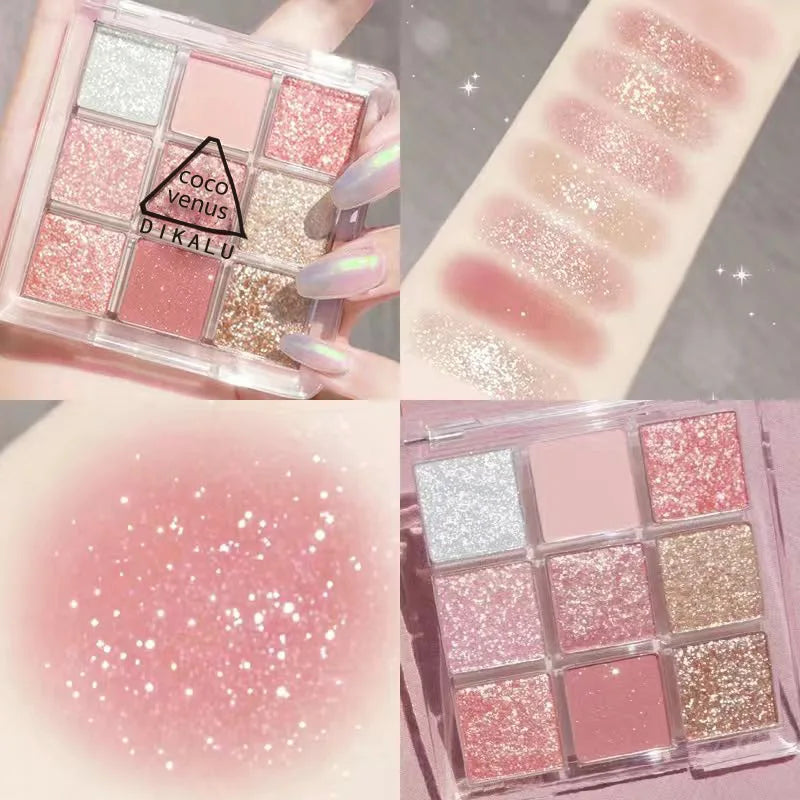 DIKALU Spring And Summer New Eyeshadow Palette Oh Rosy Nine Palace Grid Auto Focus Low Saturation Smoke Powder Rose Plate