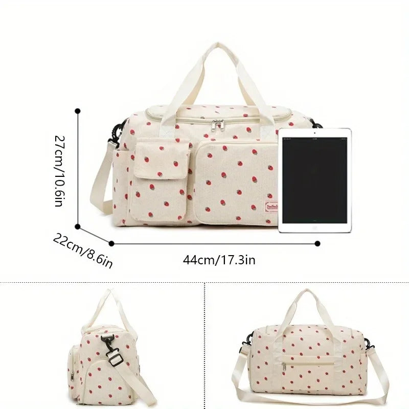 Large Capacity Casual Strawberry Print Duffel Bag with Multiple Compartments - Ideal for Travel, Gym, and Everyday Use