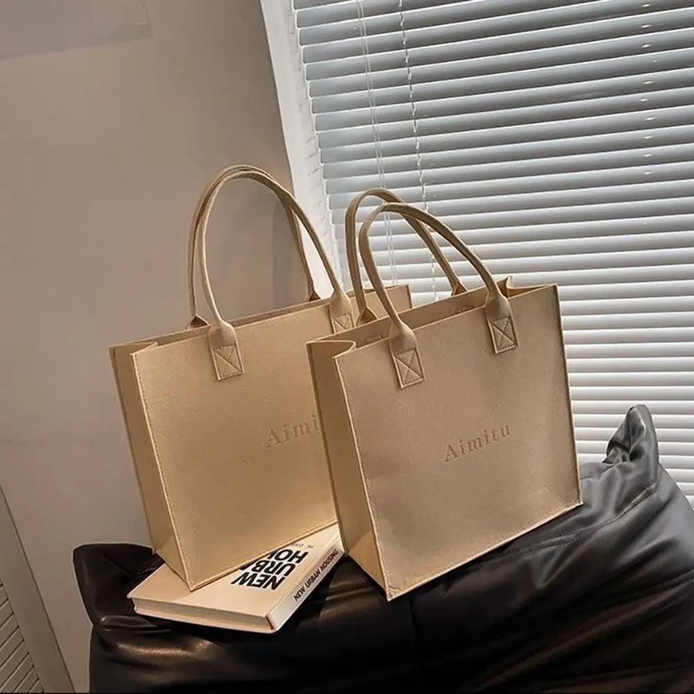 S/M/L Women Korean Simple Felt Shoulder Bag Fashion Solid Color Messenger Bag Handbag Large Capacity Travel Casual Crossbody Bag