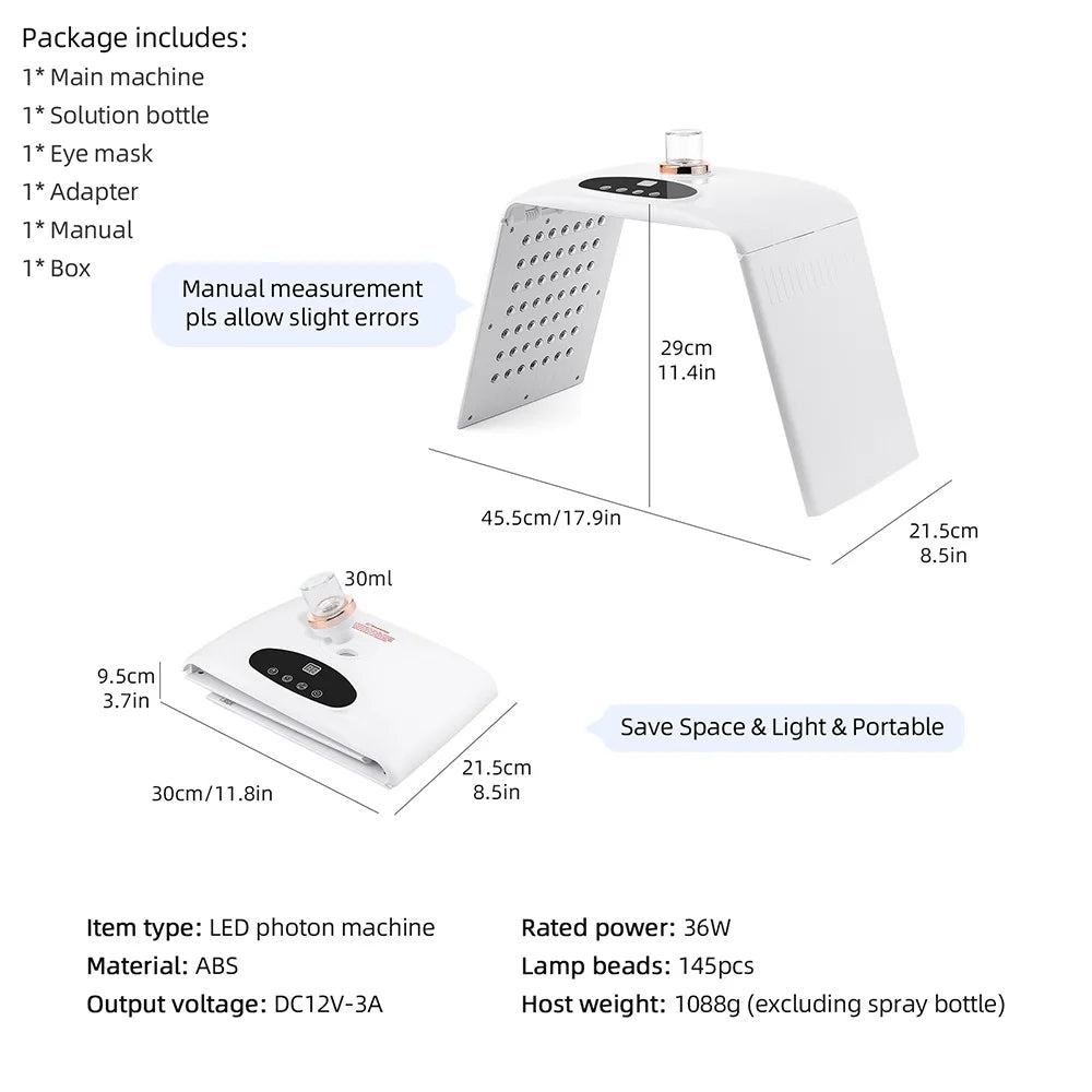 7 Colors LED Photon Machine With Nano Spray Skin Moisturizing Face Humidifier Nano Spray LED Facial Body SPA Skin Care Lamp
