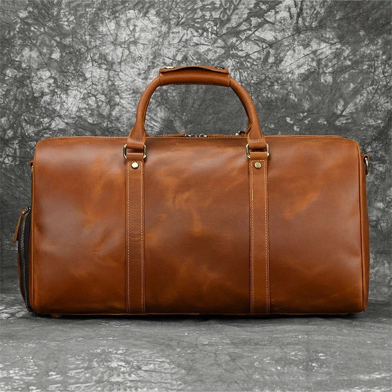 Fashionable Style Men's Leather Travel Handbags Real Cowhide Leather Duffle Bags For Man Male Weekend Bags With Shoe Pocket