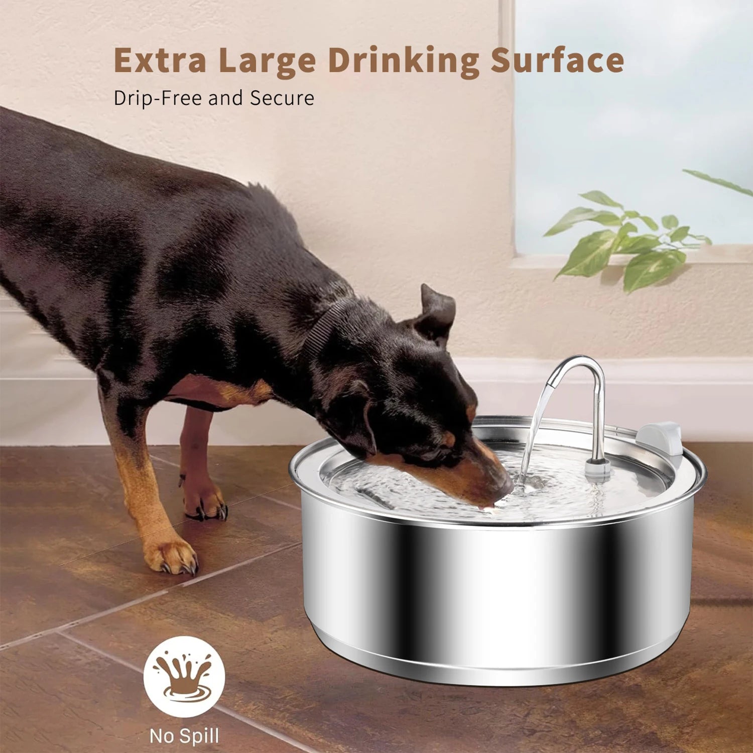 8L / 272oz Dog Water Fountain for Large Dogs Stainless Steel Dog Fountain Super Quiet for Large Dogs Cats and Multi-Pet Home