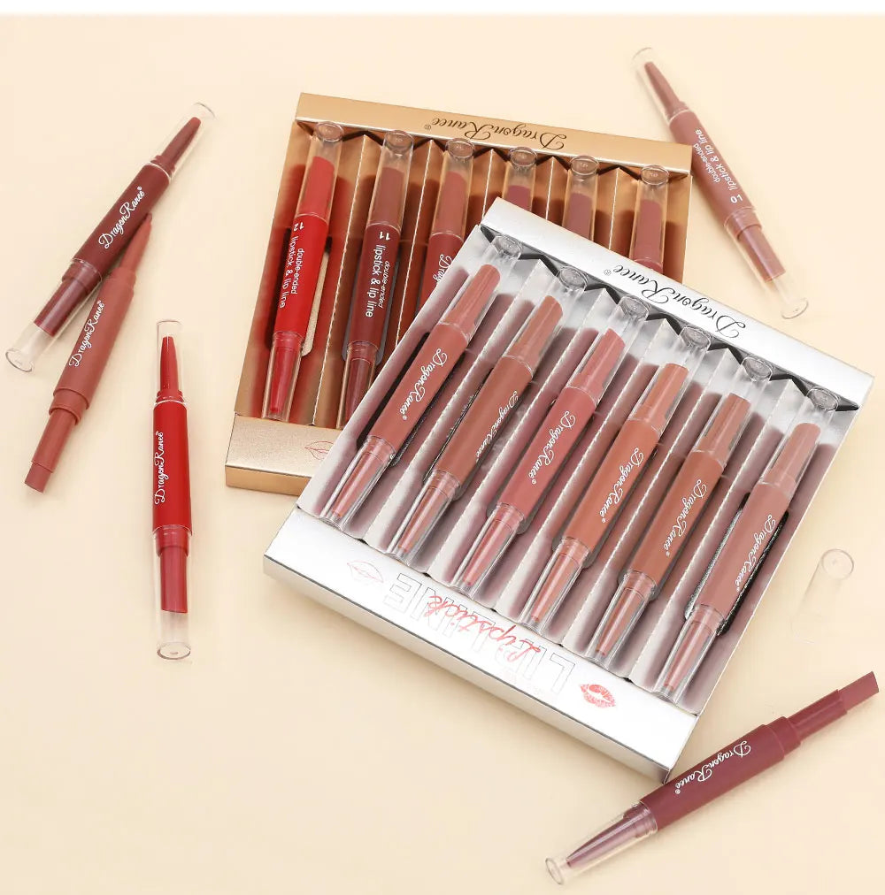 Six Double-Ended Lipstick Set, Velvet Matte Matte Lipstick, Lip Gloss, Easy to Color, Non-Fading, Non-Stick Lipstick Set