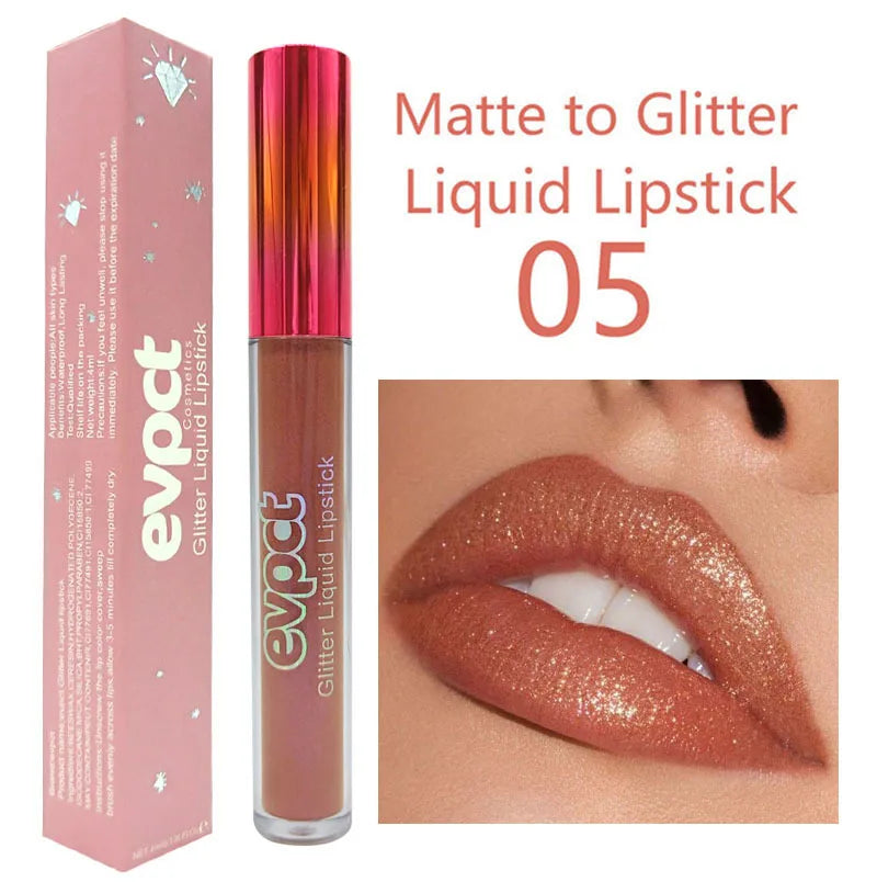15 Color Glitter Liquid Lipsticks Shimmer Shiny Lipgloss Pearlescent Lip Tint Waterproof Long Lasting Matte Diamond Lips Glaze
