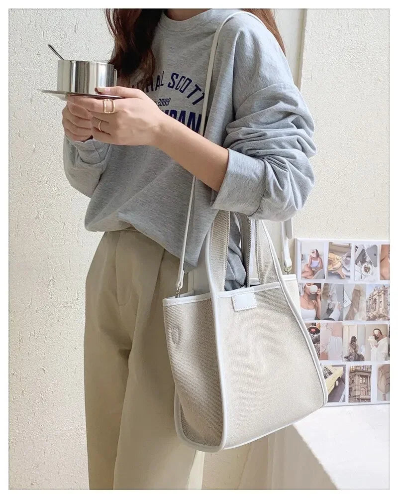 Men And Women New Fashion Canvas Clutch Single Shoulder Crossbody Bag Large Capacity Color Collision Clash Tote Bucket Bag