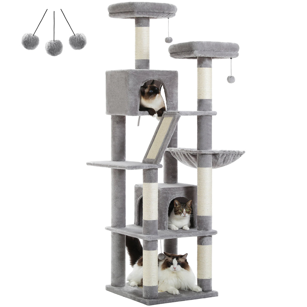 Multi-Level Cat Tree with Scratching Posts, Cozy Condo, Hammock, Large Cat Tower for Indoor Cats, Cat Scratching Board, Cat Toys