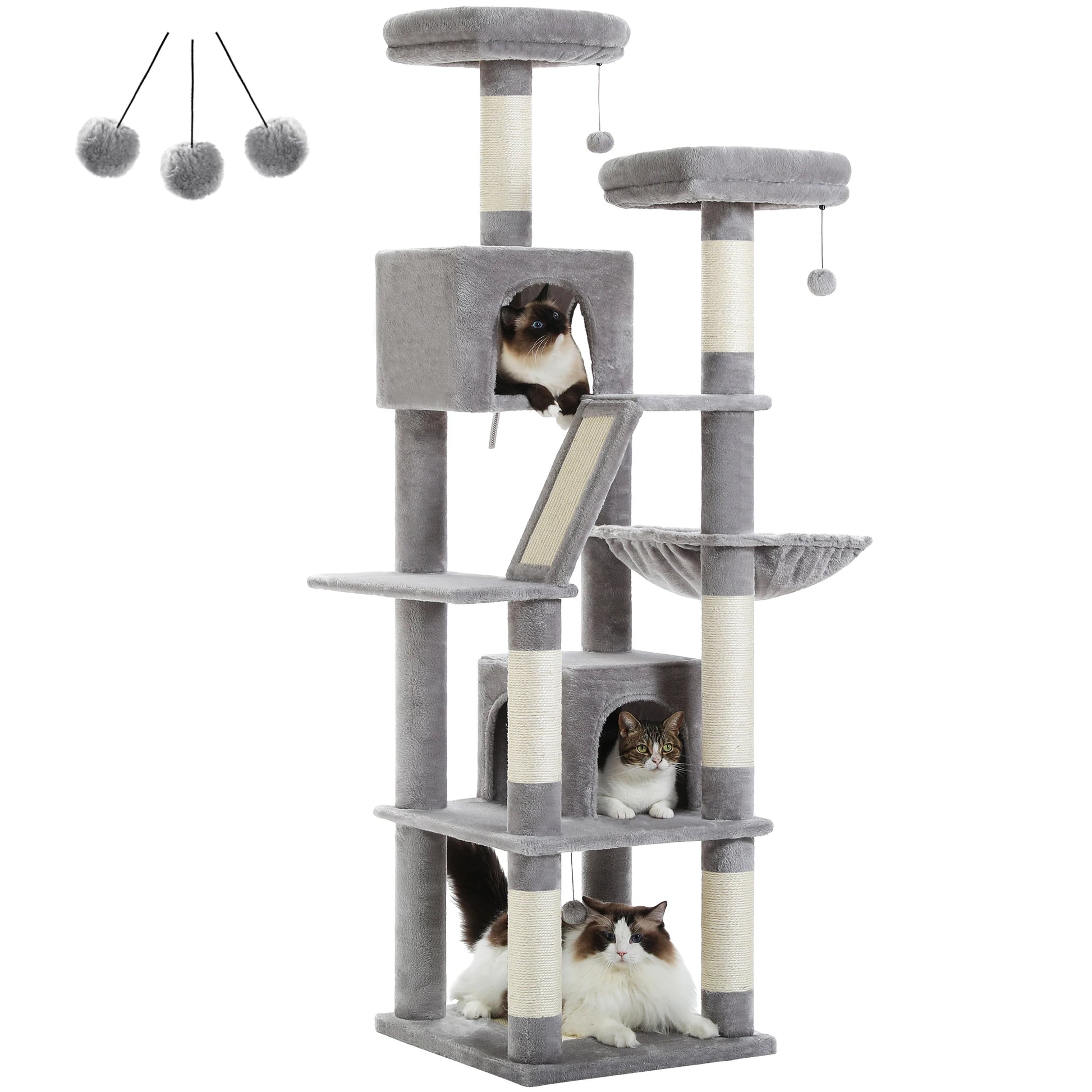 Multi-Level Cat Tree with Scratching Posts, Cozy Condo, Hammock, Large Cat Tower for Indoor Cats, Cat Scratching Board, Cat Toys
