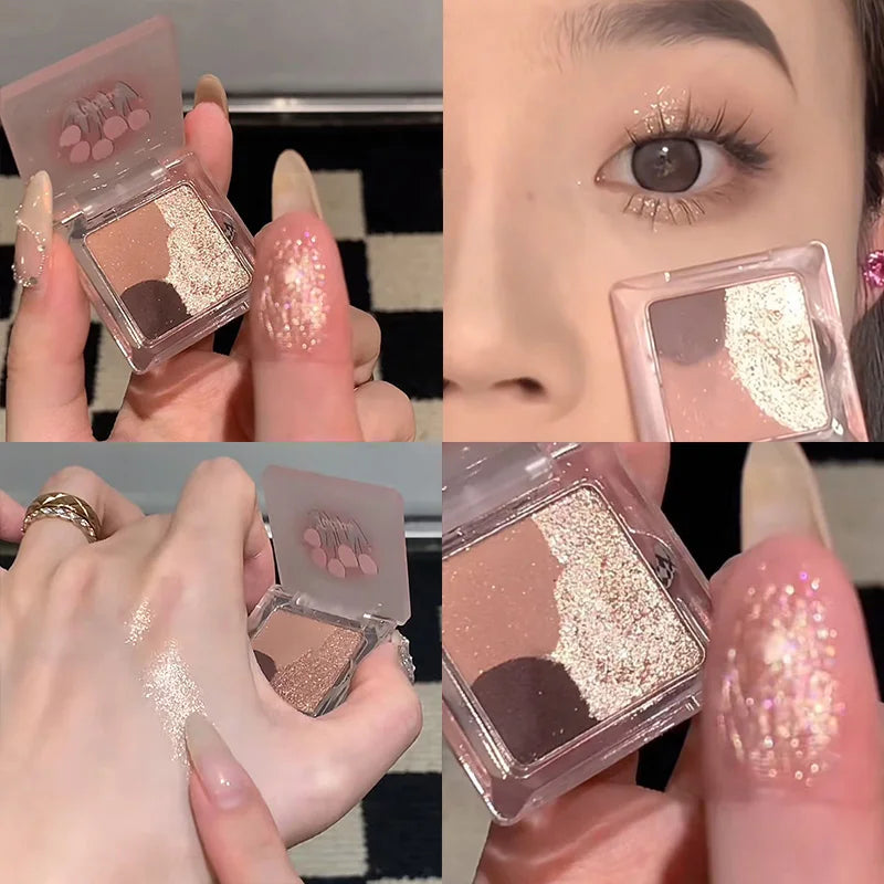 Mini 3-Color Earth Brown Eyeshadow Palette Pearly Matte Grey Glitter Eye Shadow Shiny Shimmer Eye Pigment High Gloss Makeup
