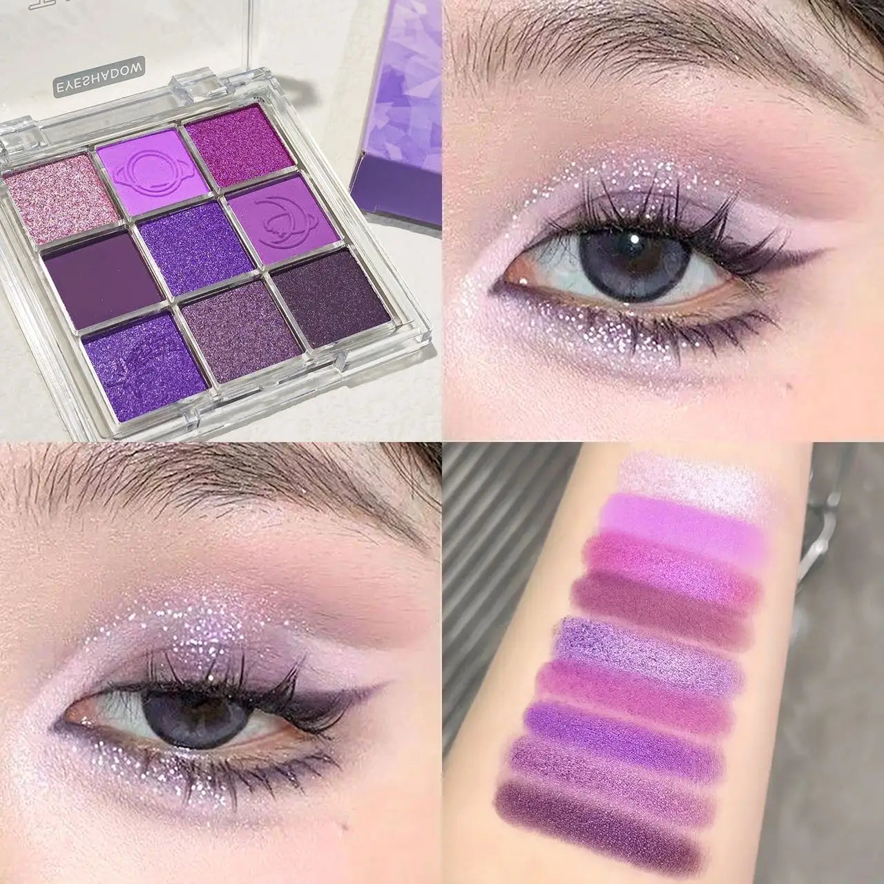 Purple tassel nine-color eyeshadow, smoked violet makeup, pearlescent matte, nine-square grid color eyeshadow palette