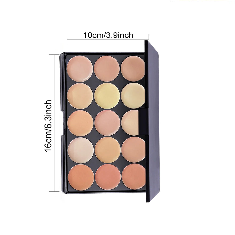 POPFEEL 15-Color Concealer Palette with Brush & Sponge-Multi-Functional for Blemish Coverage, Contouring, Body Tattoo Camouflage