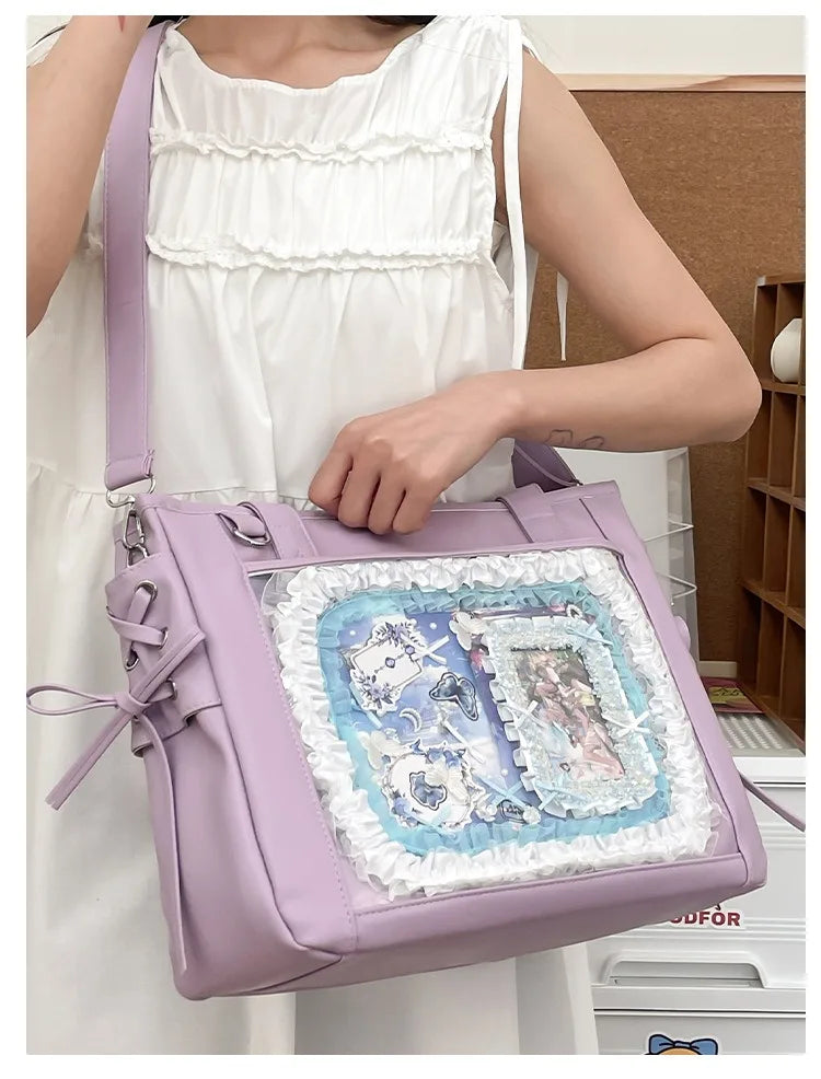 Womens Shoulder Bag Leather Sweet Lolita Jk Elegant Cute Casual Ita Bag Japanese Style Transparent Fashion Handbag