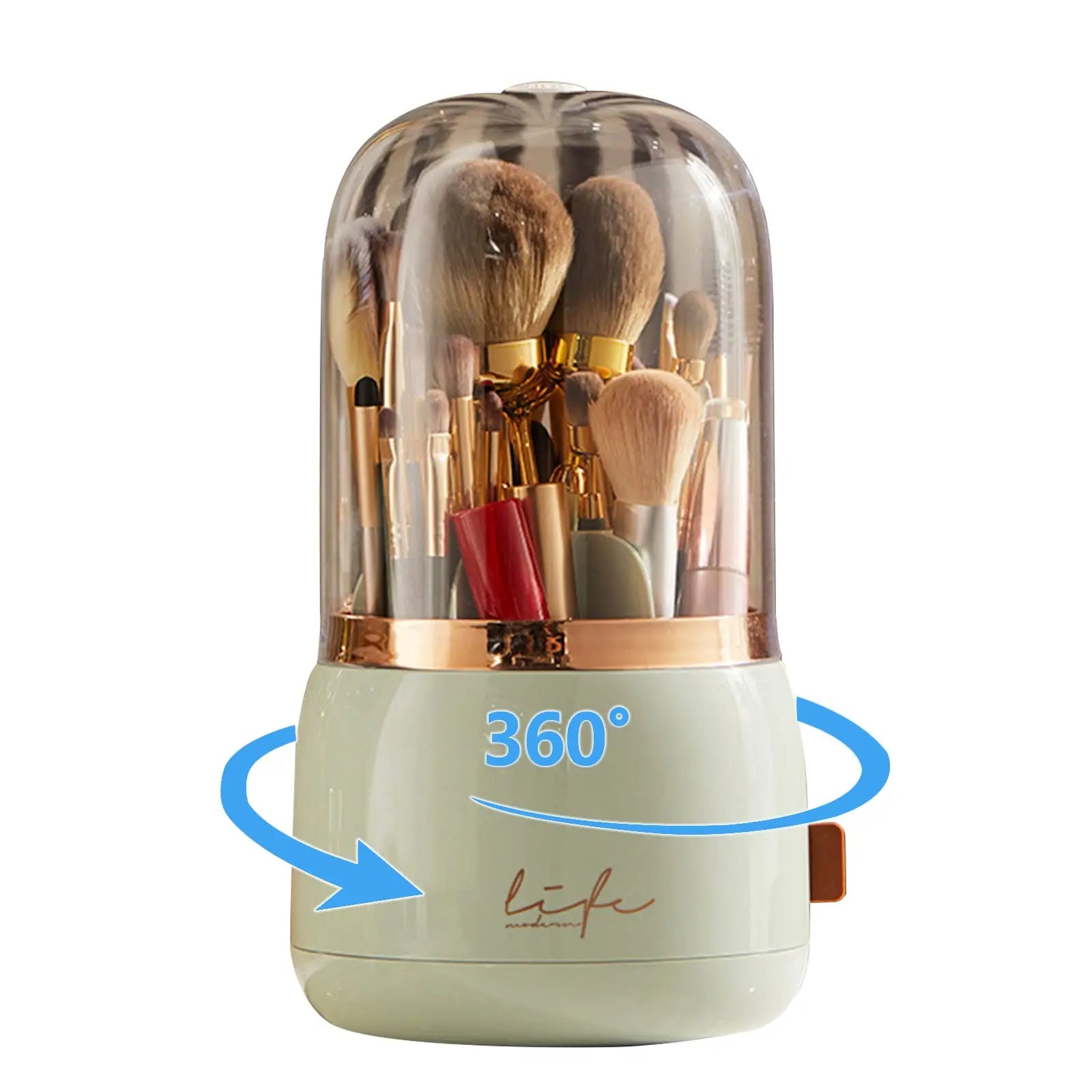 Make Up Brush Organizer 360 Rotating Cosmetics Makeup Brush Storage Box Holder with Lid Dustproof 7 Slot Storage Container