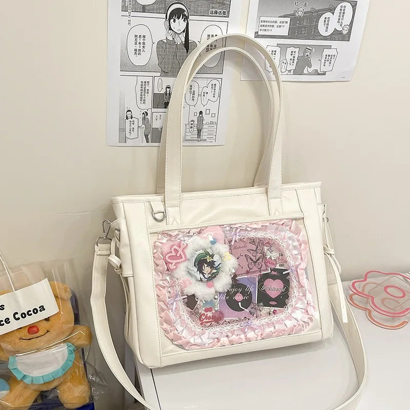 Womens Shoulder Bag Leather Sweet Lolita Jk Elegant Cute Casual Ita Bag Japanese Style Transparent Fashion Handbag