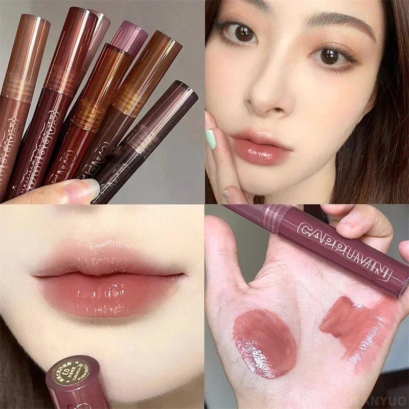 Punk Dark Brown Mirror Water Lip Gloss Red Lip Glaze Transparent Glass Lip Oil Waterproof Liquid Lipstick Clear Tint Makeup New