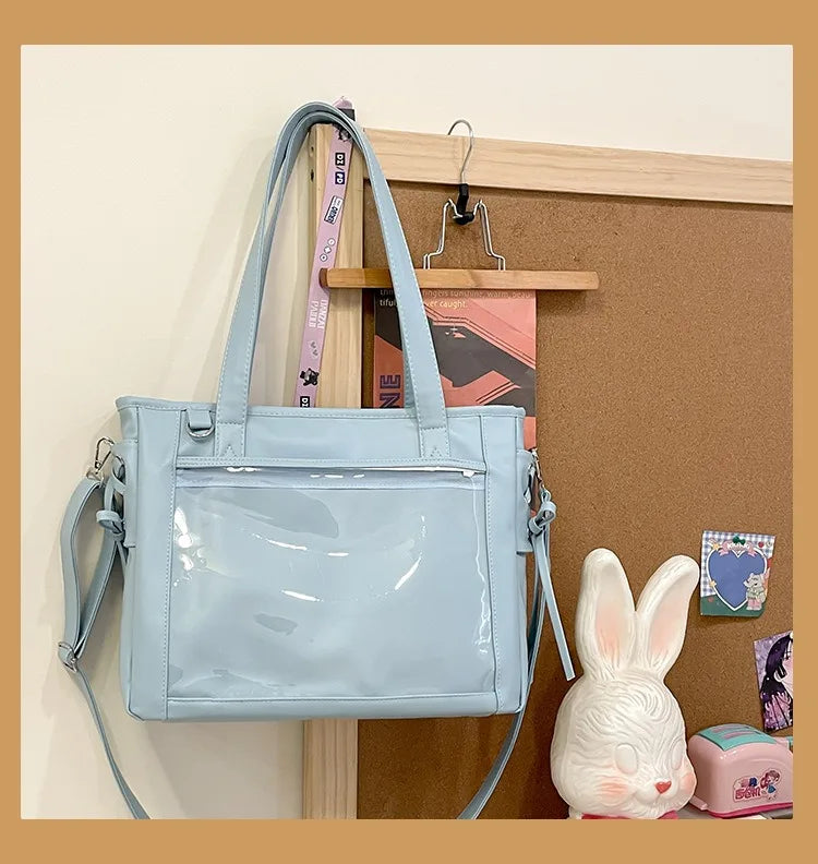 Womens Shoulder Bag Leather Sweet Lolita Jk Elegant Cute Casual Ita Bag Japanese Style Transparent Fashion Handbag