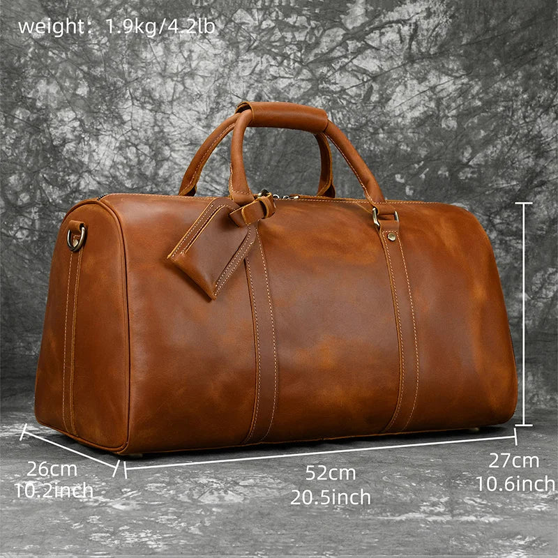 Fashionable Style Men's Leather Travel Handbags Real Cowhide Leather Duffle Bags For Man Male Weekend Bags With Shoe Pocket