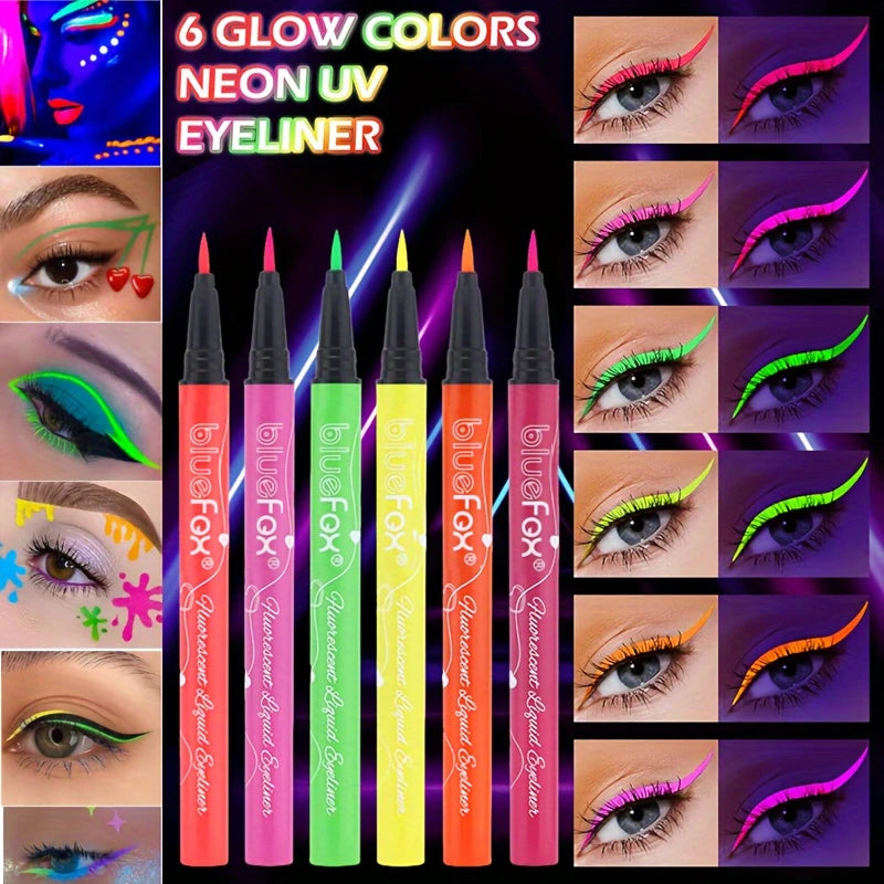 Glow In The Dark Face Paint Kit,6pcs Shimmer Glow Eyeliner set,UV Neon Face & Body Paint Sticks Marker Luminous Makeup for Music