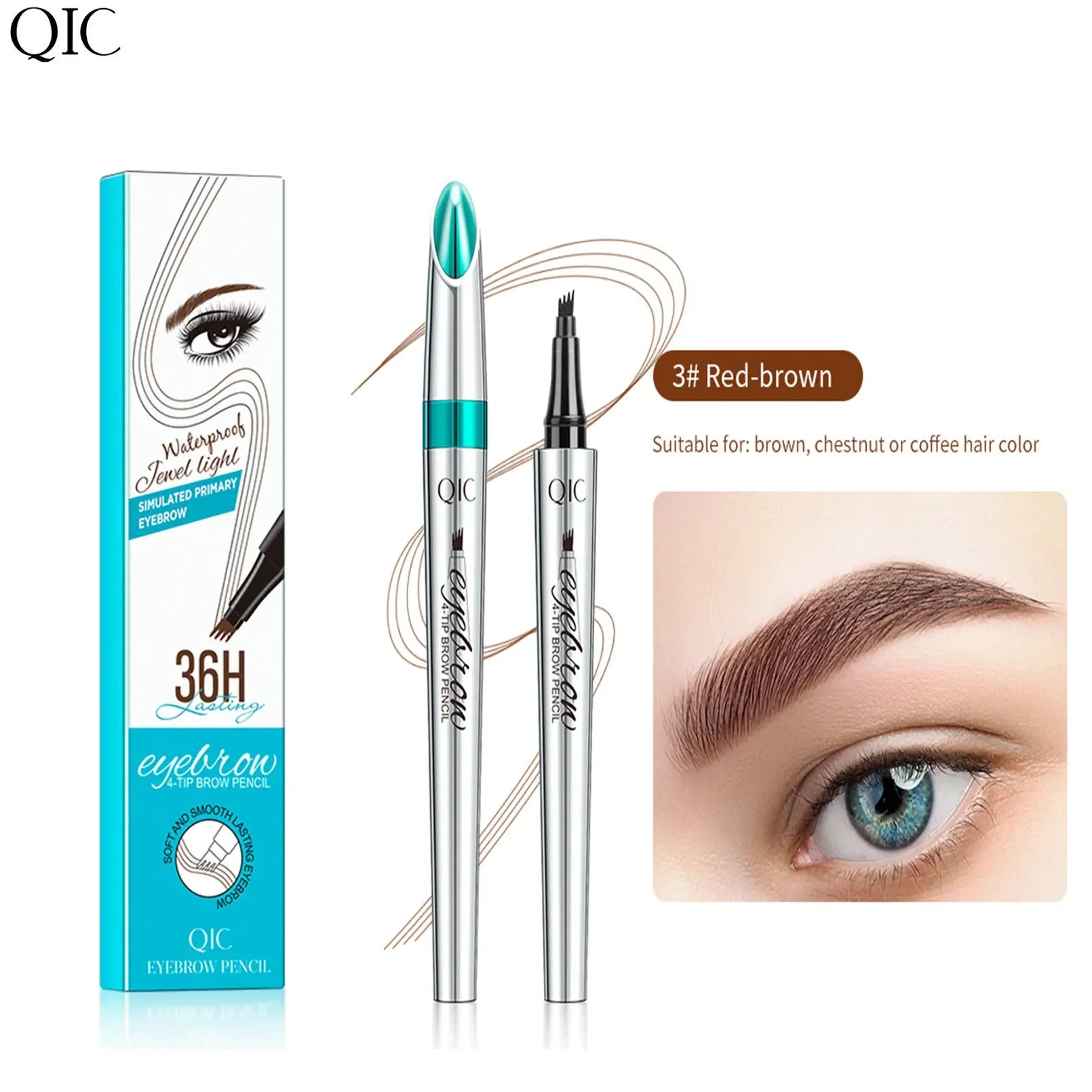 Eyebrow Pen 4 Forks Tip Eyebrow Tattoo Pencil Long Lasting Quick Drying Ultra-fine Sweat-Proof Dark Brown Makeup
