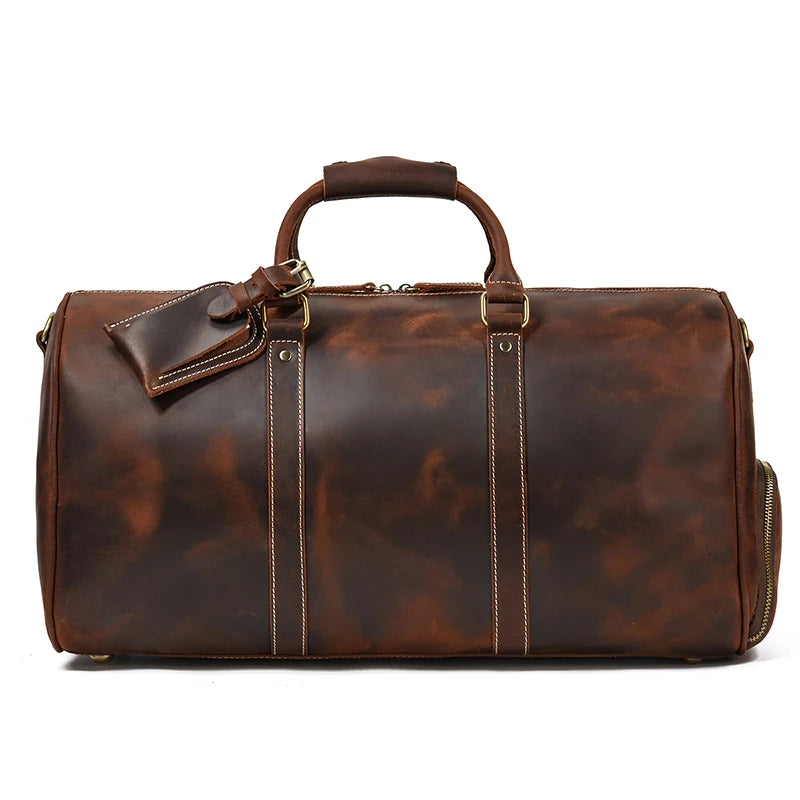 Fashionable Style Men's Leather Travel Handbags Real Cowhide Leather Duffle Bags For Man Male Weekend Bags With Shoe Pocket