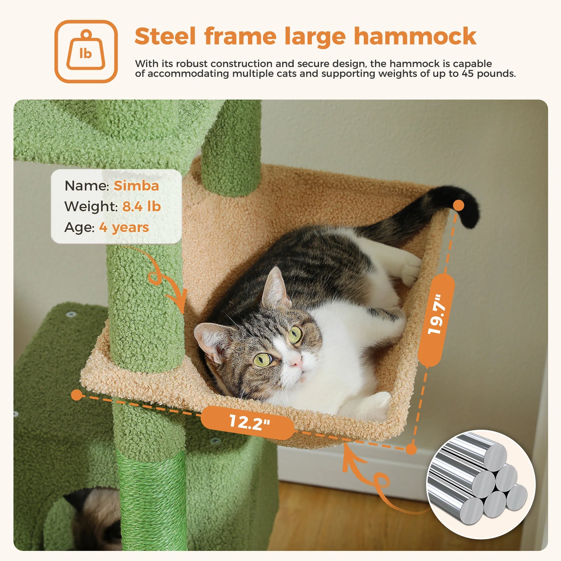 Multi-Level Cat Tree with Scratching Posts, Cozy Condo, Hammock, Large Cat Tower for Indoor Cats, Cat Scratching Board, Cat Toys