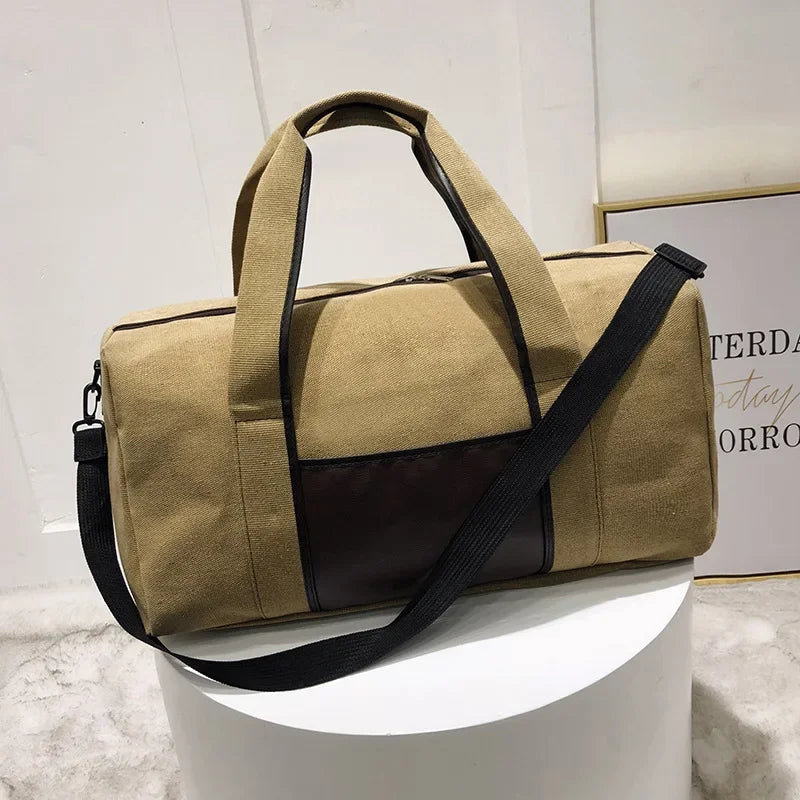 Canvas Simple Travel Luggage Handbags Solid Durable Duffel Shoulder Bags Crossbody Weekend Carry Organizer for Men Women
