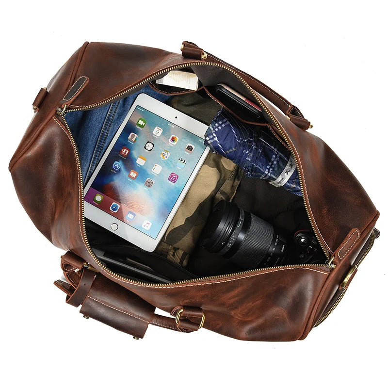 Fashionable Style Men's Leather Travel Handbags Real Cowhide Leather Duffle Bags For Man Male Weekend Bags With Shoe Pocket